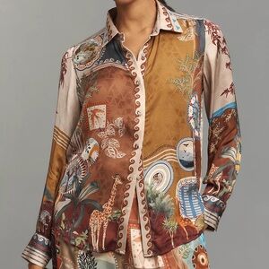 NWT Ranna Gill Anthropologie Printed Buttondown Shirt Size Small Boho